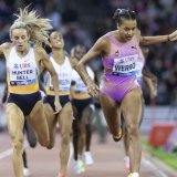 Audrey Werro a résisté au retour de la Britannique Georgia Hunter Bell pour signer sa première victoire en Ligue de diamant. KEYSTONE/MICHAEL BUHOLZER